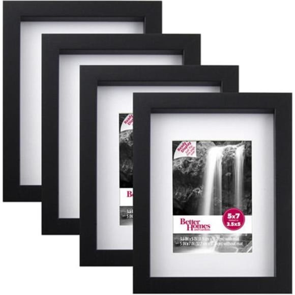 5" x 7" Matted for 3.5" x 5" Picture Frame, Black, Set of 4 - Picture 1 of 8